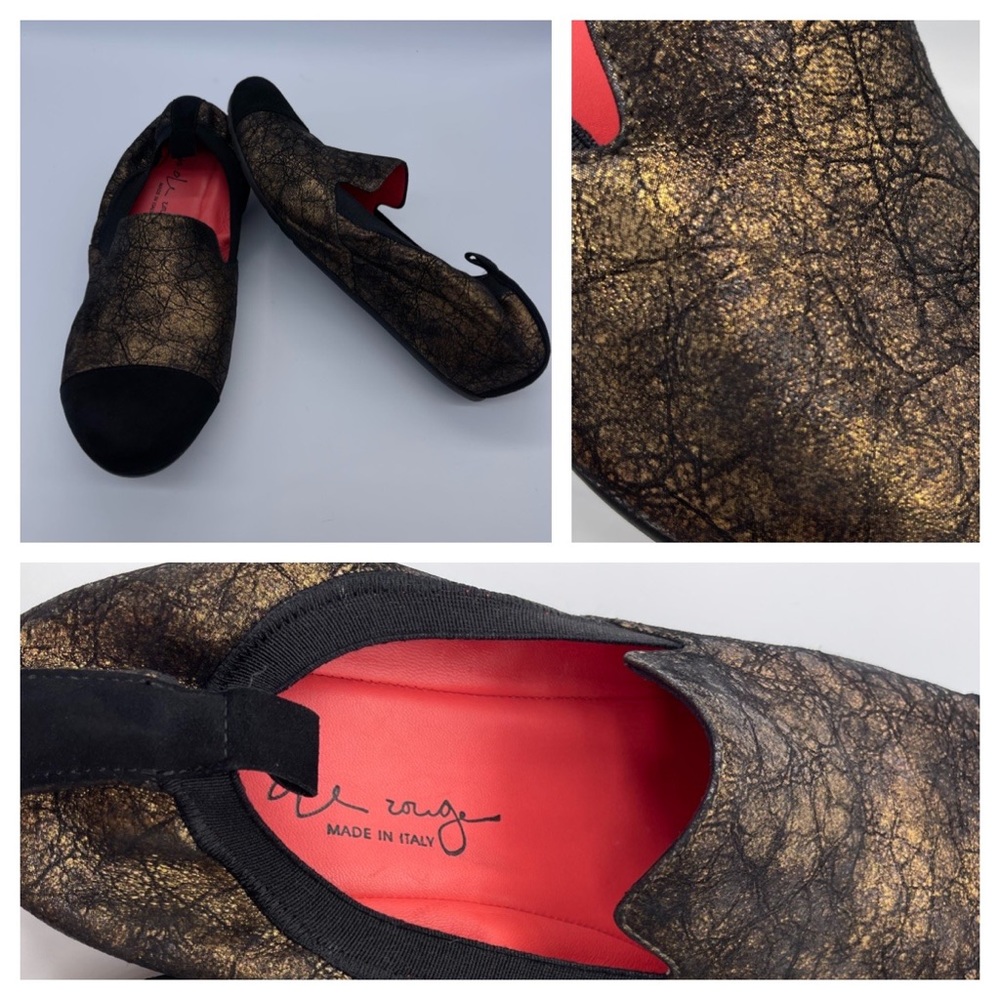 Women's Metallic Black & Gold Slip-On Flats